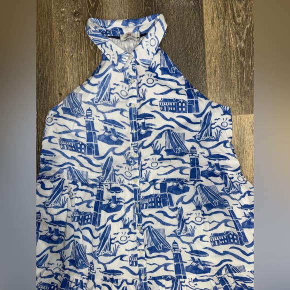 🌺 Vineyard Vines Blue and White lighthouse Sleeveless Shirt Dress - Picture 7 of 10